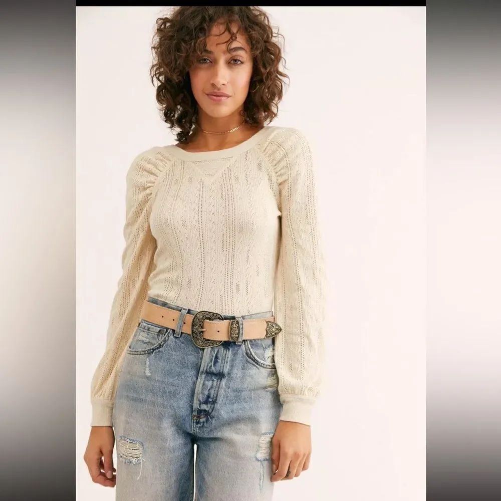 Free People Ella Puff sleeve pointelle long sleeve Top